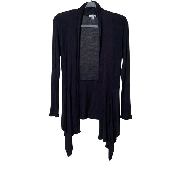 Cache Cardigan Womens M Black Draped Asymmetric Hem Lightweight Lagenlook Preppy - Picture 1 of 8